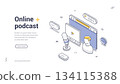 Online Podcast And Streaming Show Isometric Banner Vector Illustration 134115388