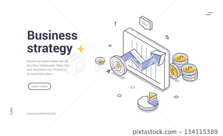Business Strategy For Financial Success And Growth Isometric Banner Vector Illustration 134115389