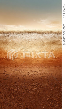 Cross-Section of Earth Layers, Soil, and Sky Background 134115752