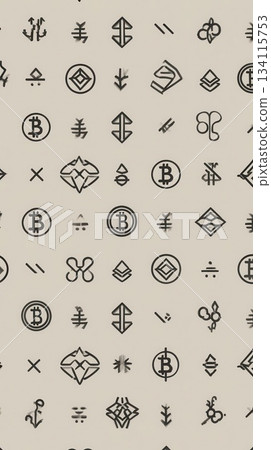 Cryptocurrency Symbols and Bitcoin Seamless Pattern Background Cryptocurrency Symbols and Bitcoin Seamless Pattern Background 134115753