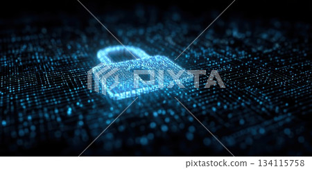 Cybersecurity Lock Symbol on Circuit Board Background Cybersecurity Lock Symbol on Circuit Board Background 134115758
