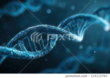 Detailed DNA Strand Helix on Blue Background, Science Concept Detailed DNA Strand Helix on Blue Background, Science Concept 134115767