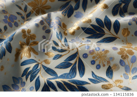 Elegant Gold and Blue Floral Fabric Design for Luxury Applications Elegant Gold and Blue Floral Fabric Design for Luxury Applications 134115836