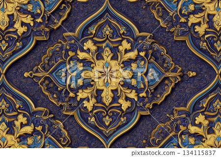 Elegant Gold and Blue Floral Pattern, Decorative Ornament Design Elegant Gold and Blue Floral Pattern, Decorative Ornament Design 134115837