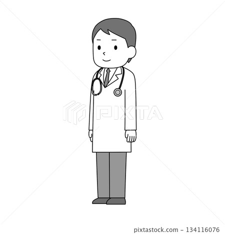 Male doctor standing diagonally, medical illustration (monochrome) Male doctor standing diagonally, medical illustration (monochrome) 134116076