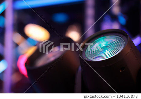 close up of stage lighting spotlight moving head 134116878