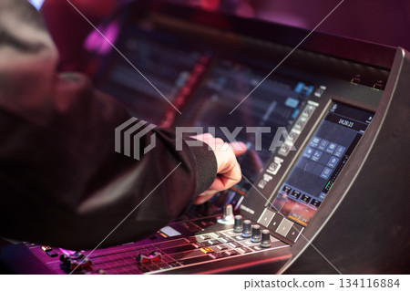 sound board operator controls mixing console 134116884