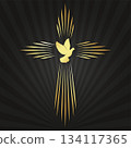 Divine dove of peace and the golden rays of the cross 134117365