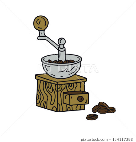 Hand drawn manual coffee mill icon vector illustration Hand drawn manual coffee mill icon vector illustration 134117398