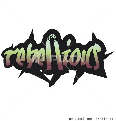 rebellious text logo with nunchucks 134117453
