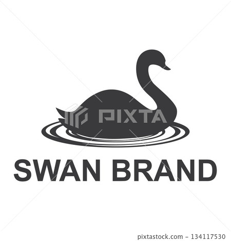 Elegant swan logo with water waves Elegant swan logo with water waves 134117530