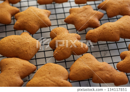 Freshly Baked Christmas Cookies on Cooling Rack Freshly Baked Christmas Cookies on Cooling Rack 134117851