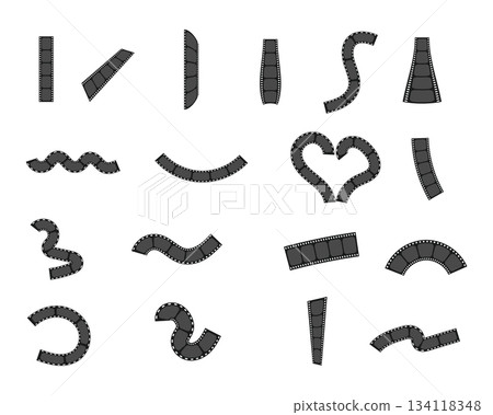 Large vector set of film strips in various styles and frames. Vintage movie reel elements, isolated cinematic borders and templates Large vector set of film strips in various styles and frames. Vintage movie reel elements, isolated cinematic borders and templates 134118348
