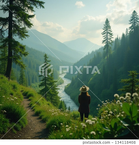 AI generated Peaceful wilderness space suitable for quiet thought and outdoor activity 134118408