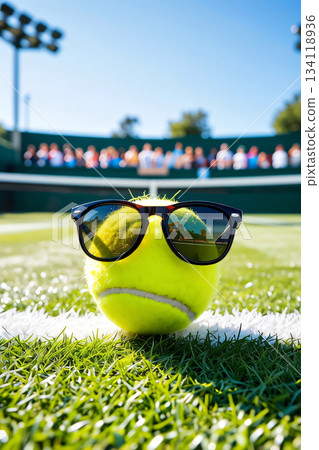 戴著太陽眼鏡的網球 戴著太陽眼鏡的網球 134118936