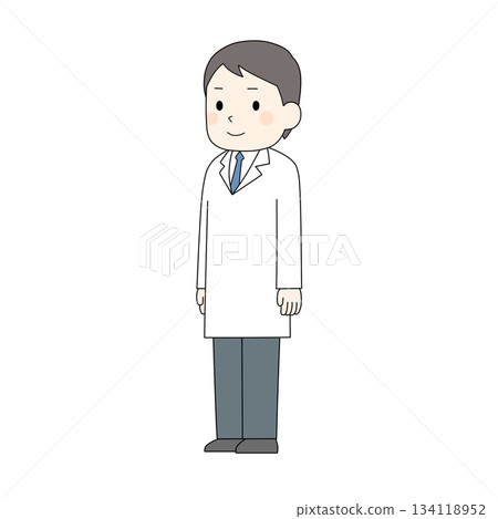 一位身穿白大褂的男子斜立站立,醫療職業(彩色) 一位身穿白大褂的男子斜立站立,醫療職業(彩色) 134118952