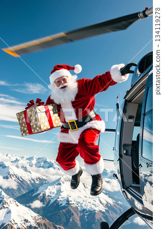 聖誕老人從直升機上跳下 134119278