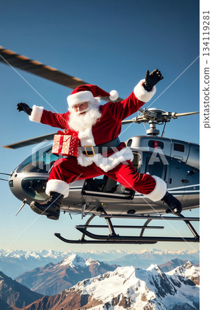 聖誕老人從直升機上跳下 聖誕老人從直升機上跳下 134119281