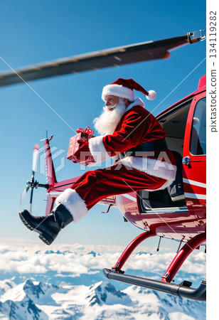 Santa Claus diving from a helicopter Santa Claus diving from a helicopter 134119282