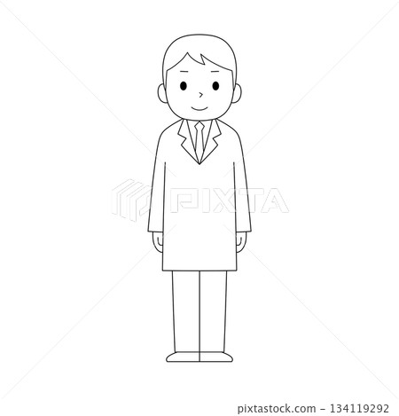 身穿白大褂的男性,正面站立,醫療人物(黑白線條畫) 身穿白大褂的男性,正面站立,醫療人物(黑白線條畫) 134119292
