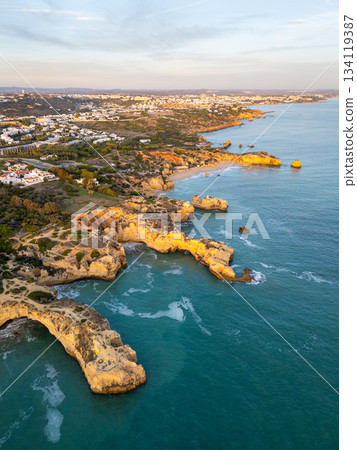 Cliffs and Atlantic Ocean on Sunny Day. Aerial View. Portugal Cliffs and Atlantic Ocean on Sunny Day. Aerial View. Portugal 134119387