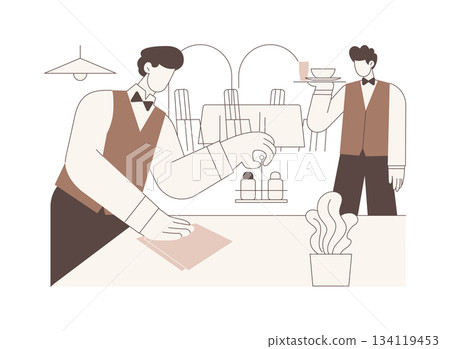 Restaurant routine isolated cartoon vector illustrations. Restaurant routine isolated cartoon vector illustrations. 134119453