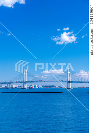 [海灣風景] 晴朗的冬日，從橫濱大棧橋碼頭眺望橫濱海灣大橋 [神奈川縣] 134119604
