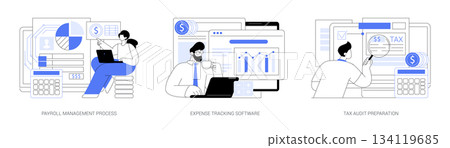 Payroll, Budgeting, Tax Prep abstract concept vector illustrations. Payroll, Budgeting, Tax Prep abstract concept vector illustrations. 134119685