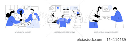 Business meeting at conference abstract concept vector illustrations. Business meeting at conference abstract concept vector illustrations. 134119689