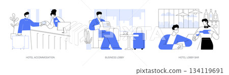 Hotel sevices for business abstract concept vector illustrations. Hotel sevices for business abstract concept vector illustrations. 134119691