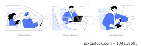Business travel by car abstract concept vector illustrations. 134119693