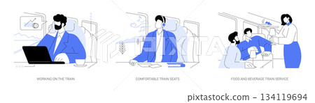 Business travel by high-speed train abstract concept vector illustrations. Business travel by high-speed train abstract concept vector illustrations. 134119694