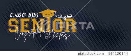 Dark Navy Senior Class of 2026 Graduation Banner with Gold Decorative Lettering Dark Navy Senior Class of 2026 Graduation Banner with Gold Decorative Lettering 134120144