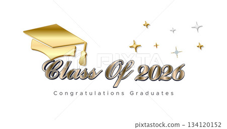 Minimal White and Gold Class of 2026 Graduation Banner with Star Decorations 134120152