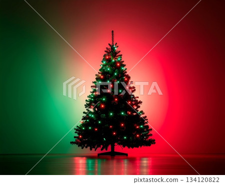 Holiday background with fantastic Christmas tree and snowy scenery Holiday background with fantastic Christmas tree and snowy scenery 134120822