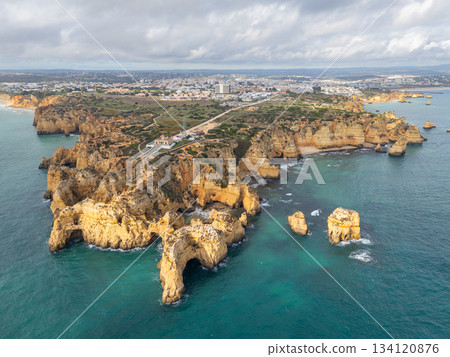 Ponta da Piedade Headland and Atlantic Ocean. Aerial View. Algarve, Portugal 134120876