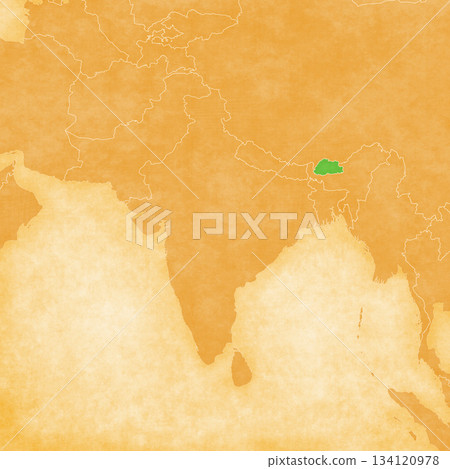 Ocher map of South Asia - Bhutan Ocher map of South Asia - Bhutan 134120978