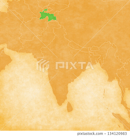 Ocher map of South Asia - Tajikistan 134120983