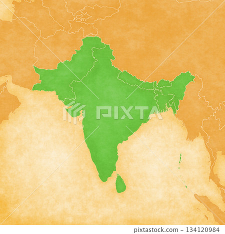 Ocher map of South Asia - All countries 134120984