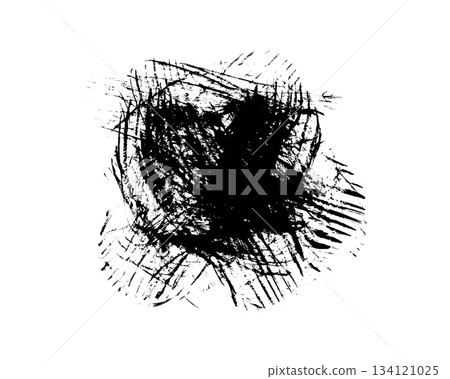 Grunge cross scribble striped chaotic texture of black ink brush strokes. Artistic vector paintbrush textured smear shape for texture frame design, cage background, angry concept, confusion sign Grunge cross scribble striped chaotic texture of black ink brush strokes. Artistic vector paintbrush textured smear shape for texture frame design, cage background, angry concept, confusion sign 134121025