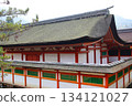 The exterior of the main hall of the World Heritage Site Itsukushima Shrine, a sub-shrine of the Shrine of the Guests 134121027
