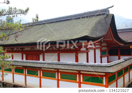 The exterior of the main hall of the World Heritage Site Itsukushima Shrine, a sub-shrine of the Shrine of the Guests The exterior of the main hall of the World Heritage Site Itsukushima Shrine, a sub-shrine of the Shrine of the Guests 134121027