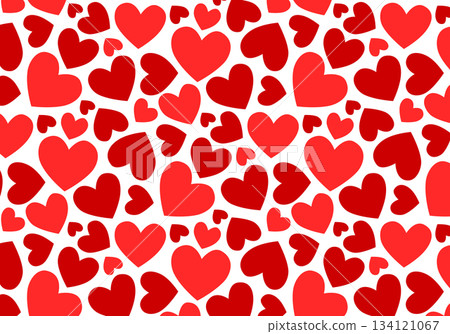 Lovely seamless pattern with red hearts of various shapes on a white background. Colorful wrapping paper. Vintage print, design and decor for celebrating Valentine's Day. Love, romance, infatuation. 134121067