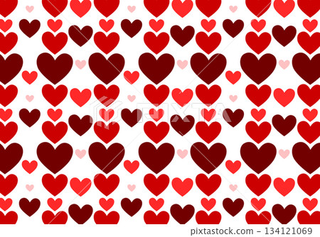Lovely seamless pattern with red hearts of various shapes on a white background. Colorful wrapping paper. Vintage print, design and decor for celebrating Valentine's Day. Love, romance, infatuation. 134121069