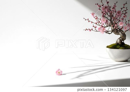 光影交錯中盛開的梅花盆景:優雅的垂枝梅花之美,以及對新年靜謐的期盼。 光影交錯中盛開的梅花盆景:優雅的垂枝梅花之美,以及對新年靜謐的期盼。 134121097