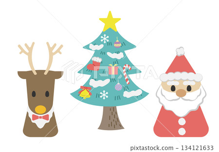 Cute Christmas illustrations (Santa, reindeer, tree) Cute Christmas illustrations (Santa, reindeer, tree) 134121633