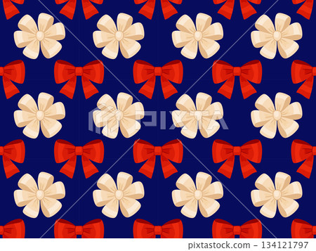 Gift bows seamless pattern on blue background. Flat style 134121797