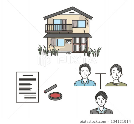 Illustration of inheritance procedures for vacant houses and family trees 134121914