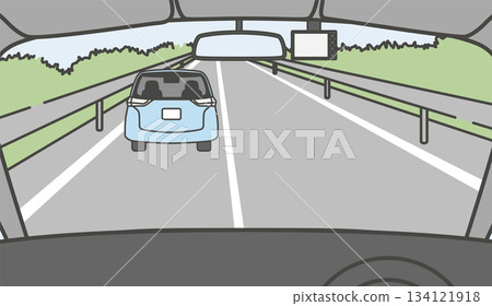 Vehicle and road ahead as seen from the driver's seat Vehicle and road ahead as seen from the driver's seat 134121918