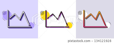 Line chart icon. Halftone dotted pattern. Gradient icon with grain shadow. Financial graph sign. Stock exchange symbol. Line line chart icon. Various designs. Vector 134121928
